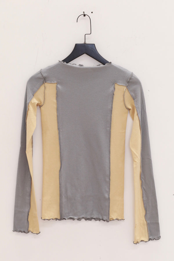 BASERANGE Long Sleeve T-Shirt TTML Collection Ribbed Cotton Portugal BAS-TTML-RB-SP25-BOW BLUE/HEN YELLOW